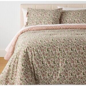 2pc Twin/Twin Extra Long Reversible Floral Comforter Set Pink/Green- Threshold